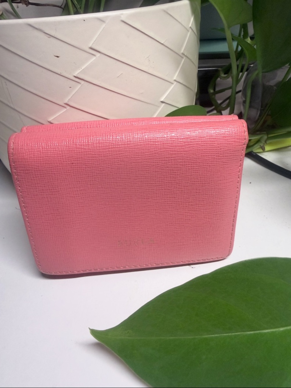 FURLA TRI-FOLD FLAP COMPACT WALLET LEATHER PREOWNED PINK